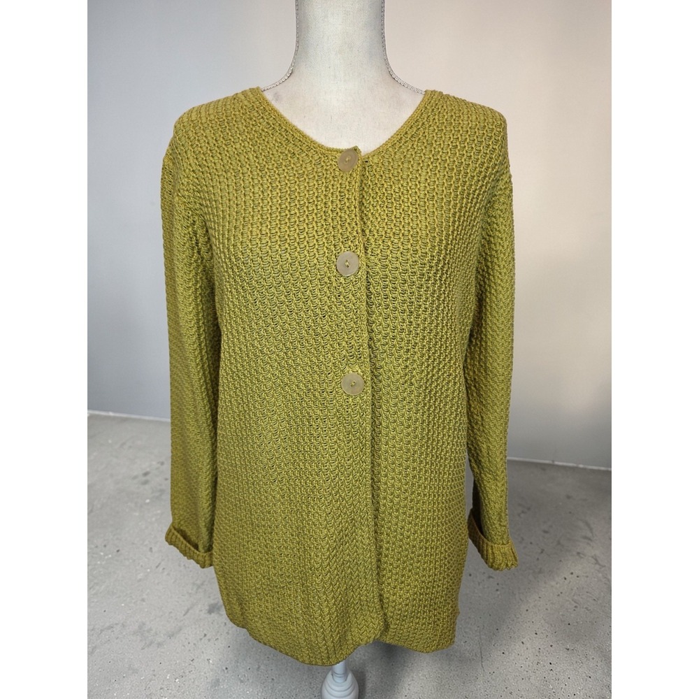 Peruvian Connection Large Sweater Pima Cotton Green Button Up Green Vintage 90s